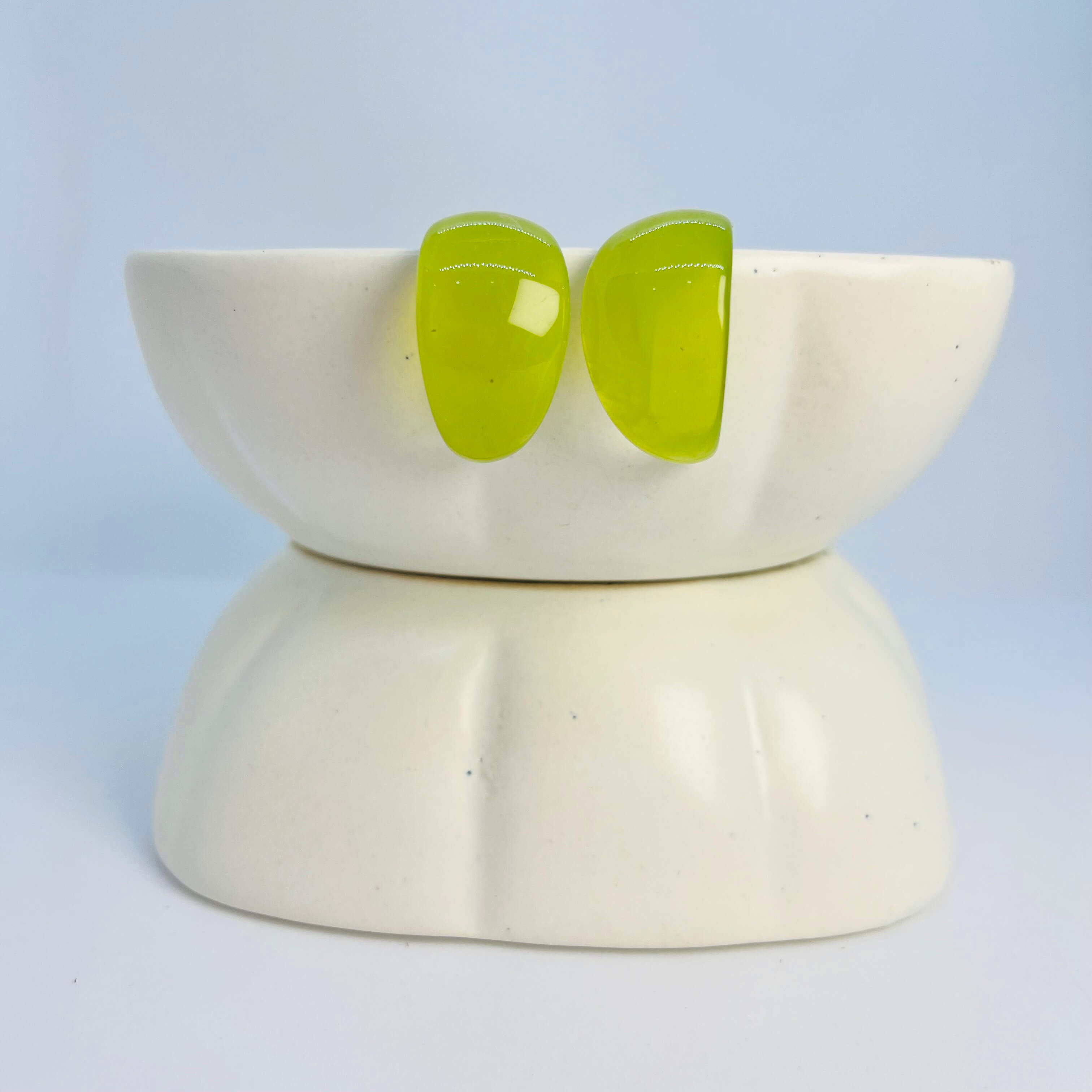ACRYLIC BIGG BULGING HOOPS PASTEL (GREEN) - SILVER