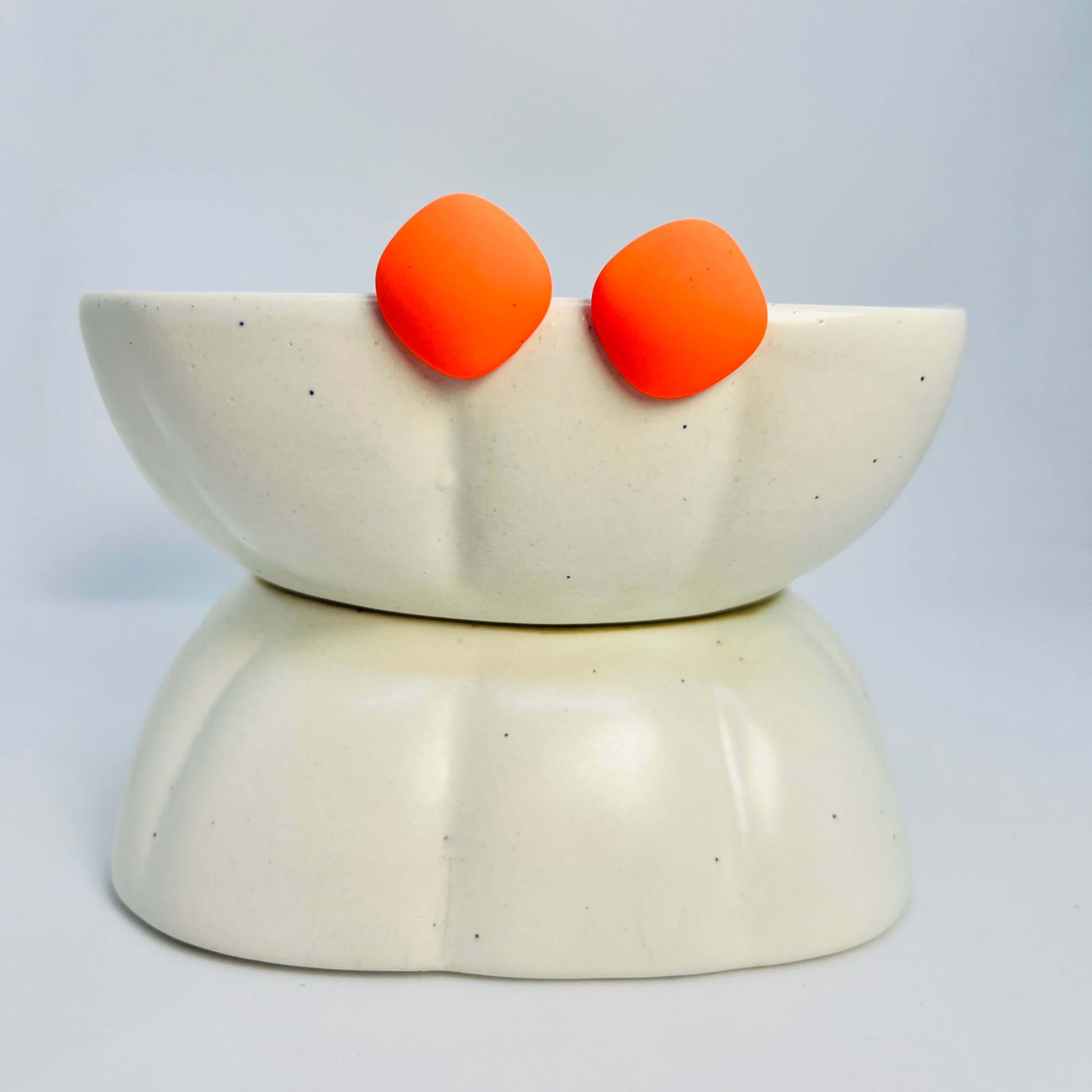 NEON ORANGE SQUARE STUDS (ORANGE) - GOLDEN