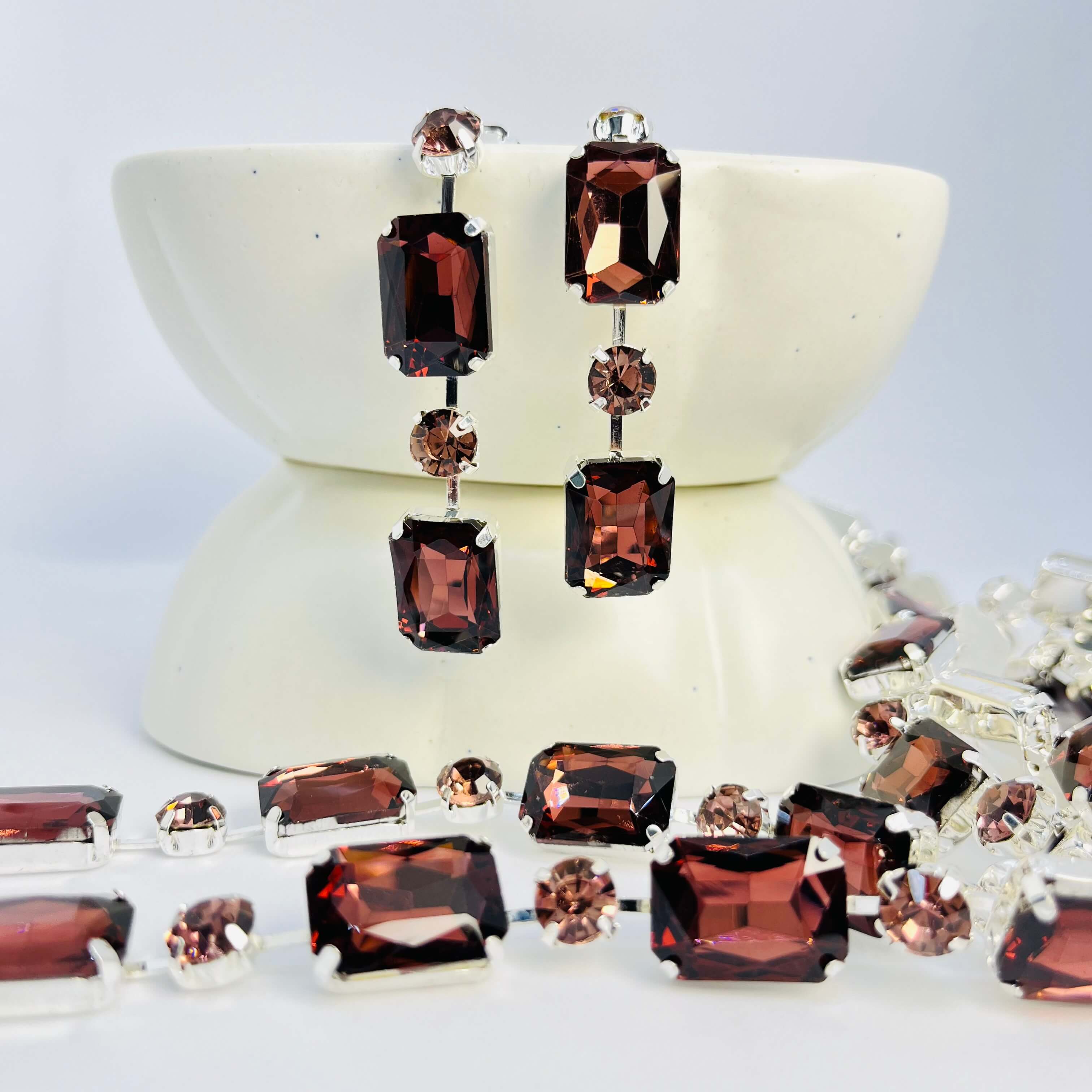 RHINESTONE DROPS (PURPLE) - SILVER